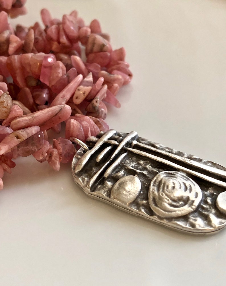 Long Boho Necklace Bohemian Necklace Pink Rhodochrosite Chip Necklace