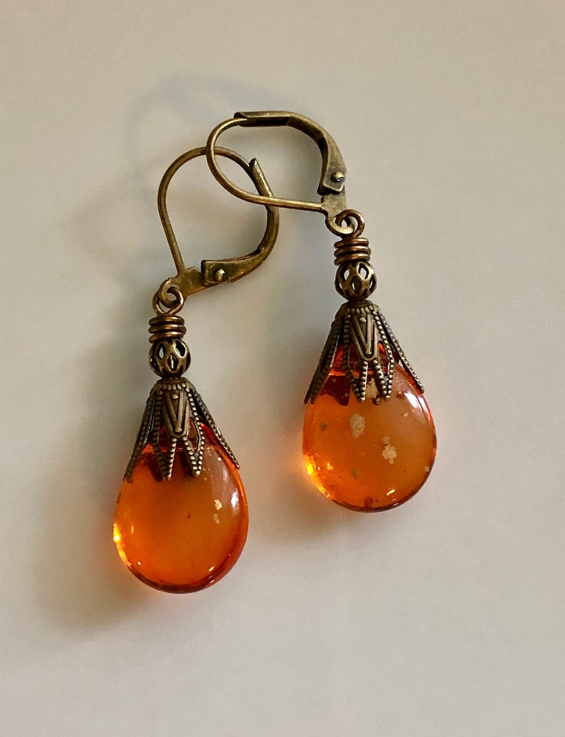 Bright Orange Glass Earrings Bohemian Boho Earrings Dangle