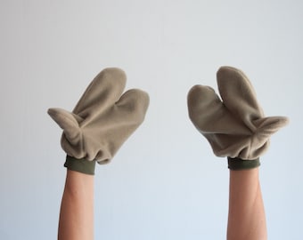 Turtle 3 Finger Gloves, Children's or Adult's Photo Prop, Pretend Play, Beige Tan