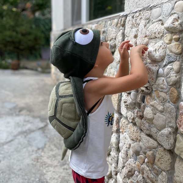 Déguisement carapace de tortue - Déguisement pour enfants, Déguisement d'Halloween pour tout-petits avec chapeau en polaire, Déguisement de tortue, Vert olive