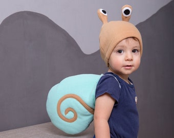 Baby Boy Halloween Costume, Mint Blue and Beige Snail Costume, Snail Shell and Hat Cosplay Accessory, For Girls Boys Toddlers