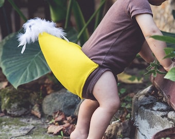 Yellow Bird Tail with Real Feathers, Soft Bird Tail, Dress Up, Cosplay, Yellow and White, Chicken Chick Duck