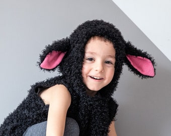 Black Sheep Costume, Toddlers Halloween Costume for Boy or Girl, Fluffy Soft Black Baby Lamb Costume