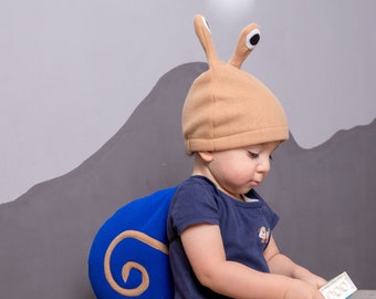 Toddler Boy Halloween Costume, Navy Blue and Beige Snail Costume, Snail Shell and Hat Cosplay Accessory, For Baby Girls Boys