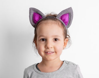 Cute Cat Ears / Kitty Headband with Shimmering Purple / Cat Cosplay Costume Accessory for Pretend Play / Headband for Adults or Children