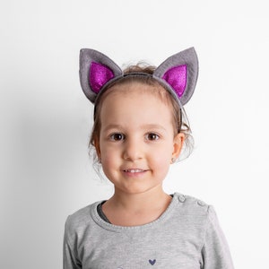 Süße Katzenohren / Kitty Stirnband mit schimmernden Lila / Katze Cosplay Kostüm Accessoire für Rollenspiel / Stirnband für Erwachsene und Kinder