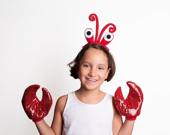 Costume de crabe amusant - bandeau yeux et pinces de crabe rouge