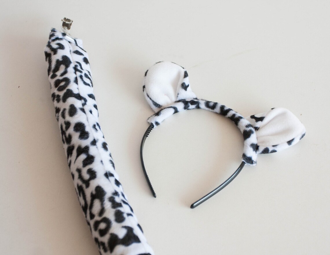 Snow Leopard Headband and Tail White Leopard Pretend Play Etsy
