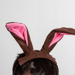 Rabbit Ears Headband, Bunny Head Band, Brown Hare Ears, Children&#39;s or Adult&#39;s Photo Prop or Halloween Costume, Bunny Cosplay, Brown and Pink