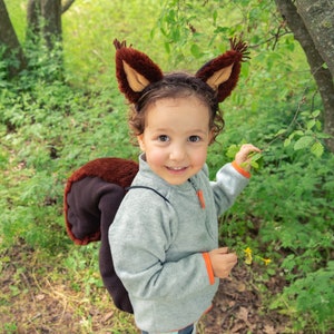 Set di coda e orecchie di scoiattolo, fascia e coda di scoiattolo, coda animale, vestire, cosplay, animale del bosco, coda pelosa marrone immagine 3