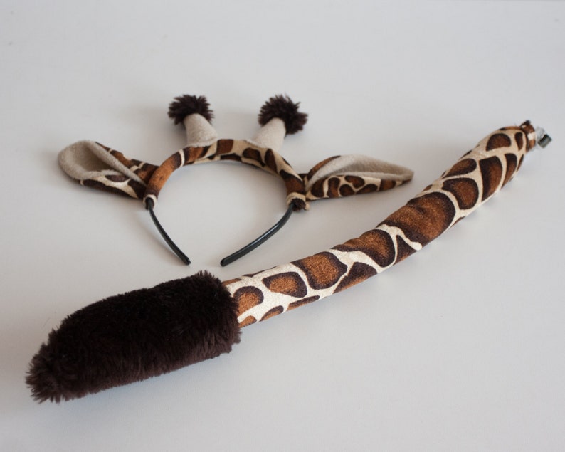 Giraffe Ears Headband and Giraffe Tail Set, Soft Animal Tail, Dress Up, Giraffe Costume image 4