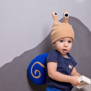 Toddler Boy Halloween Costume, Navy Blue and Beige Snail Costume, Snail Shell and Hat Cosplay Accessory, For Baby Girls Boys image 2