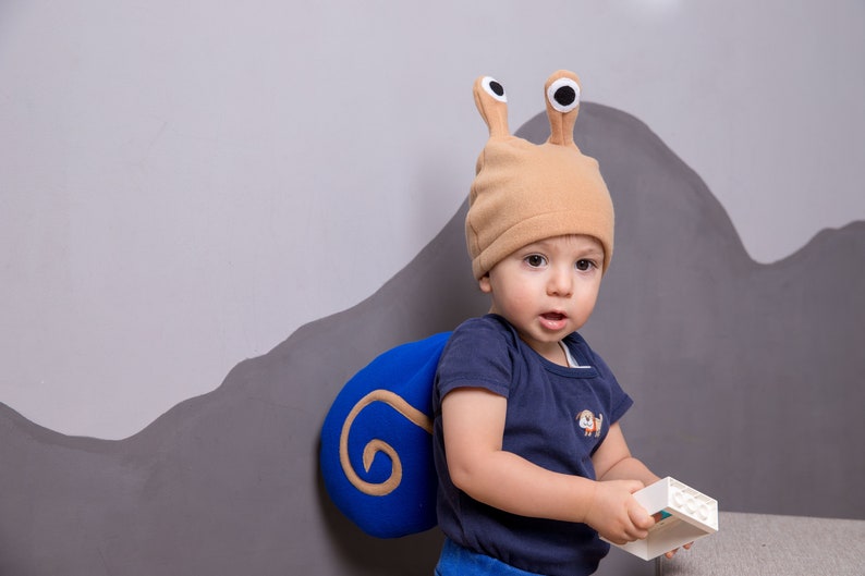 Toddler Boy Halloween Costume, Navy Blue and Beige Snail Costume, Snail Shell and Hat Cosplay Accessory, For Baby Girls Boys image 2