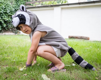 Raccoon Costume, Toddler Boy Halloween Costume, Party Costume in Black and White, Halloween Costume for Boys or Girls