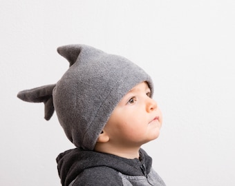Shark Hat, Shark Fin and Tail, Polar Fleece Gray Hat, Hat for Babies, Toddlers and Children, Shark Halloween Costume