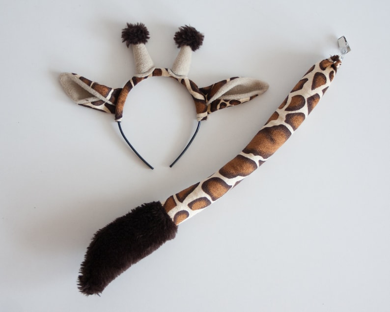 Giraffe Ears Headband and Giraffe Tail Set, Soft Animal Tail, Dress Up, Giraffe Costume image 1