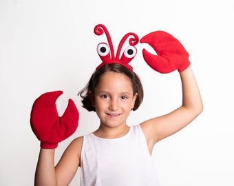 Crab Costume, Crab Eyes Headband and Crab Claws, Red, Green, Orange, Purple, Blue, Children's or Adult's Photo Prop, Halloween Costume