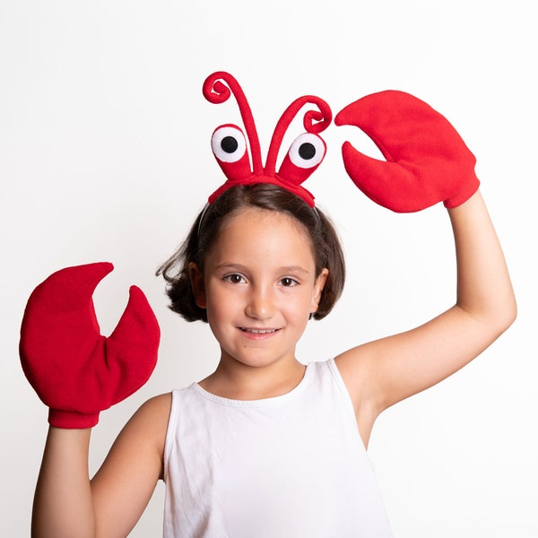 Costume de crabe, bandeau yeux de crabe et pinces de crabe, rouge, vert, orange, violet, bleu, accessoire photo pour enfant ou adulte, costume d'Halloween