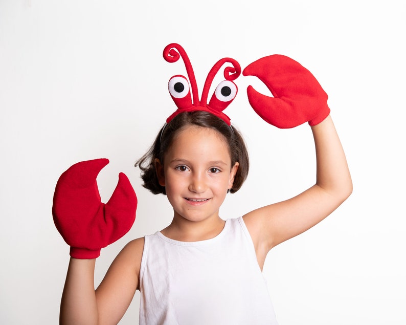 Crab Costume, Crab Eyes Headband and Crab Claws, Red, Green, Orange, Purple, Blue, Children's or Adult's Photo Prop, Halloween Costume Gloves and Headband