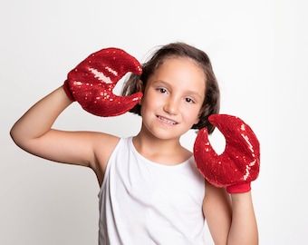 Shiny Sequin Crab Gloves, Lobster Costume, Children's or Adult's Photo Prop, Pretend Play, Halloween Costume Accessory