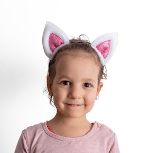 Orejas de gato de Halloween / Diadema linda de gatito con rosa brillante / Accesorio de disfraz de cosplay de gato para juegos de simulación / Diadema para adultos o niños