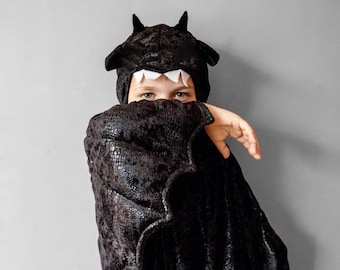 Costume de dragon écailleux noir pour enfants - Parfait pour Halloween ou le carnaval, ailes de costume pour enfants