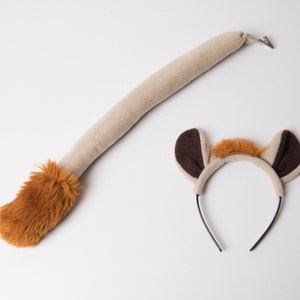 Löwenkostüm, Löwenohren und Löwenschwanz, Orange, Braun und Beige, Fotorequisite für Kinder oder Erwachsene, Cosplay, Pretend Play