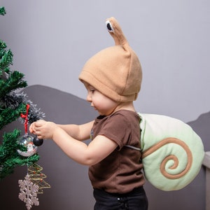 Baby Boy Halloween Costume, Lime Green and Beige Snail Costume, Snail Shell and Hat Cosplay Accessory, For Girls Boys Toddlers