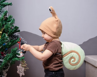 Baby Boy Halloween Costume, Lime Green and Beige Snail Costume, Snail Shell and Hat Cosplay Accessory, For Girls Boys Toddlers