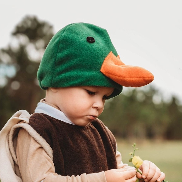 Mallard Duck Hat, Green Duck Hat with Orange Beak, Polar Fleece Hat, Halloween Hat, Winter Fleece Hat