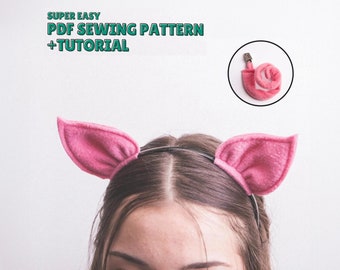 PDF Sewing Pattern for Pig Ears and Piggy Tail / VERY Easy Digital Beginners Guide for a Pig Costume Pretend Play