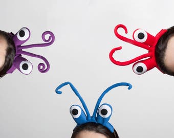 Crab Eyes Headband, Halloween Costume group, Children's or Adult's Photo Prop, Pretend Play, Purple, Blue, Red, Orange, Green