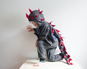 Dragon Costume, Black and Red Children Costume, Party Costume or Halloween Kid Costume Wings
