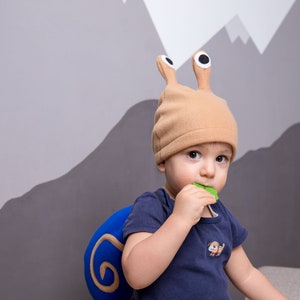 Toddler Boy Halloween Costume, Navy Blue and Beige Snail Costume, Snail Shell and Hat Cosplay Accessory, For Baby Girls Boys image 4