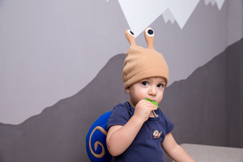 Toddler Boy Halloween Costume, Navy Blue and Beige Snail Costume, Snail Shell and Hat Cosplay Accessory, For Baby Girls Boys image 4