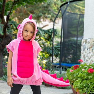 Toddler Girl Pink T-Rex Costume: Fleece Dinosaur Hooded Vest