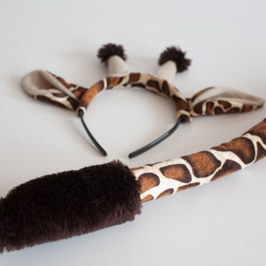 Giraffe Ears Headband and Giraffe Tail Set, Soft Animal Tail, Dress Up, Giraffe Costume image 3