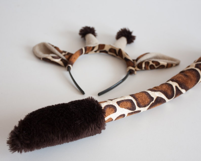 Giraffe Ears Headband and Giraffe Tail Set, Soft Animal Tail, Dress Up, Giraffe Costume image 3