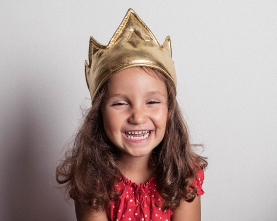 Party Crown, Girls Queen Crown, Boys King Crown, Gold Fabric Crown, Adjustable Velcro Strap, First Birthday Girl Princess Prince Crown