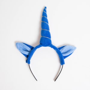 Unicorn Horn Headband, Blue Unicorn with Ears, Girls Dress up, Boys Dress up accessory