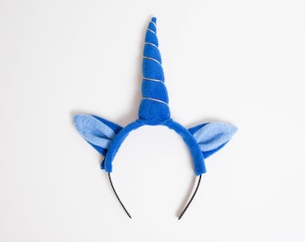 Unicorn Horn Headband, Blue Unicorn with Ears, Girls Dress up, Boys Dress up accessory