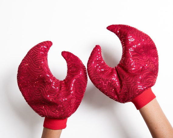 Red Sequin Crab Gloves, Shiny Lobster Costume, Children's or