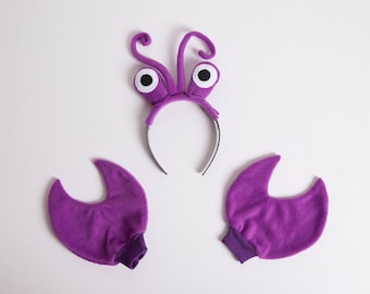 Purple Crab Eyes Headband and Crab Claws, Children's or Adult's Photo Prop, Pretend Play Purple Crab, Crab Halloween Set