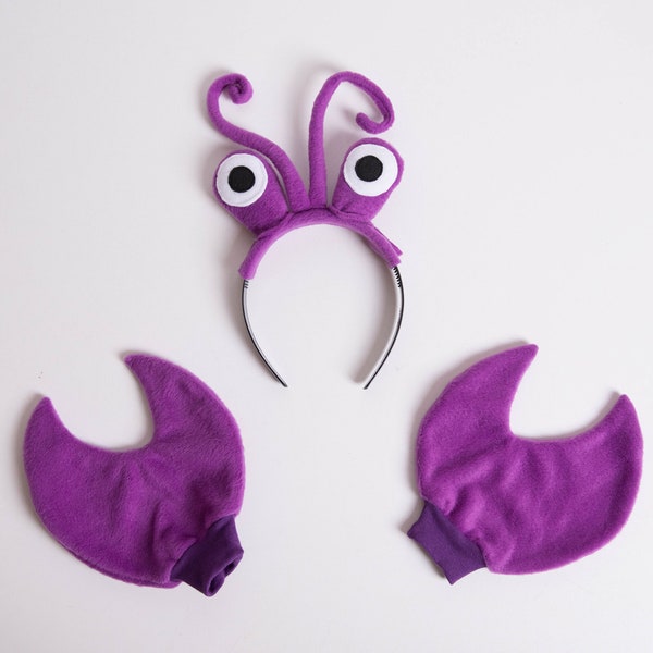 Purple Crab Eyes Headband and Crab Claws, Children's or Adult's Photo Prop, Pretend Play Purple Crab, Crab Halloween Set