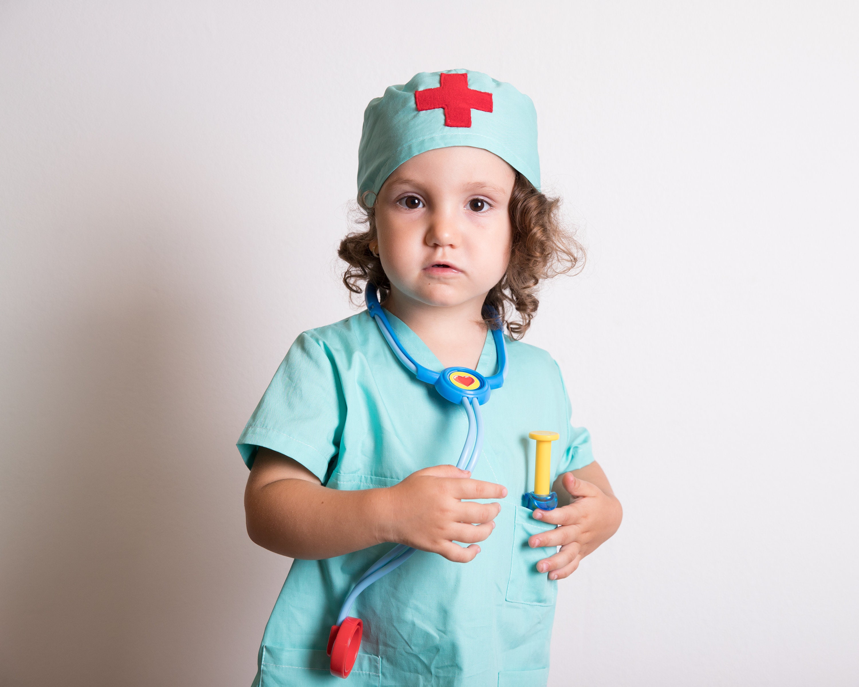 Costume dHalloween du médecin pour enfants, gommages et chapeau de lhôpital  infirmier, tablier de médecin, costume de chirurgien, blouse de laboratoire  bleu menthe, Karneval Purim -  France
