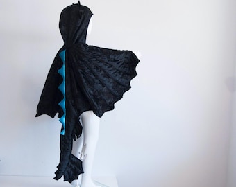 Fantasia infantil de dragão preto, fantasia de festa ou fantasia infantil de Halloween com asas
