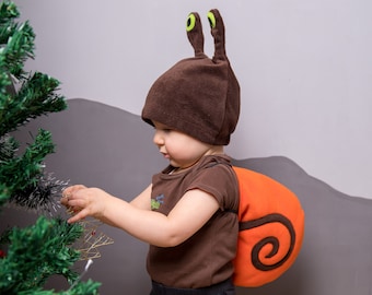 Toddler Halloween Costume, Orange and Brown Snail Costume, Snail Shell and Hat Cosplay Accessory, For Baby Girls Boys