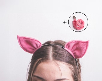 Pig Ears and Piggy Tail / Pig Headband / Pig Costume Pretend Play / Children Dress up / Birthday Party Idea