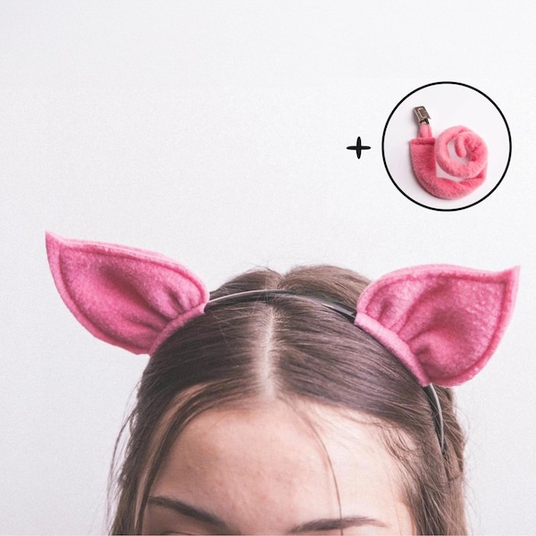 Pig Ears and Piggy Tail / Pig Headband / Pig Costume Pretend Play / Children Dress up / Birthday Party Idea