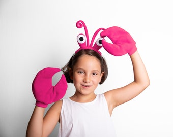 Pink Crab Costume, Eyes Headband and Crab Claws, Children's or Adult's Photo Prop, Pretend Play, Crab Halloween Set